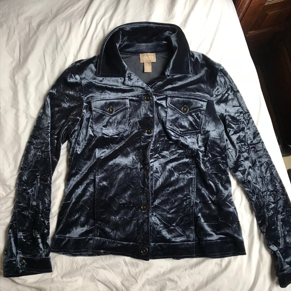 Chico's Crushed Velvet Navy Blue Jacket